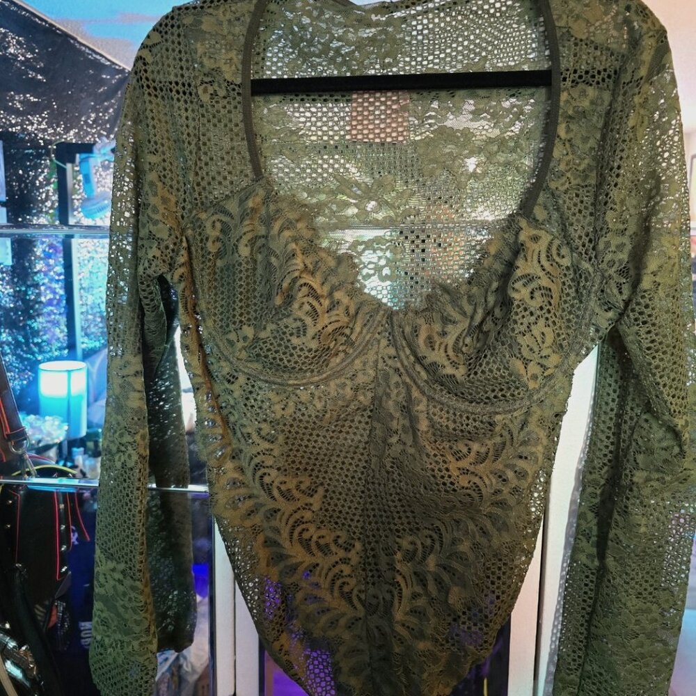 Olive Green Lace Women's Bodysuit